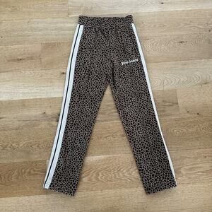 Palm Angels Leopard Print Jacquard Side Stripe Track Pants in Brown & White